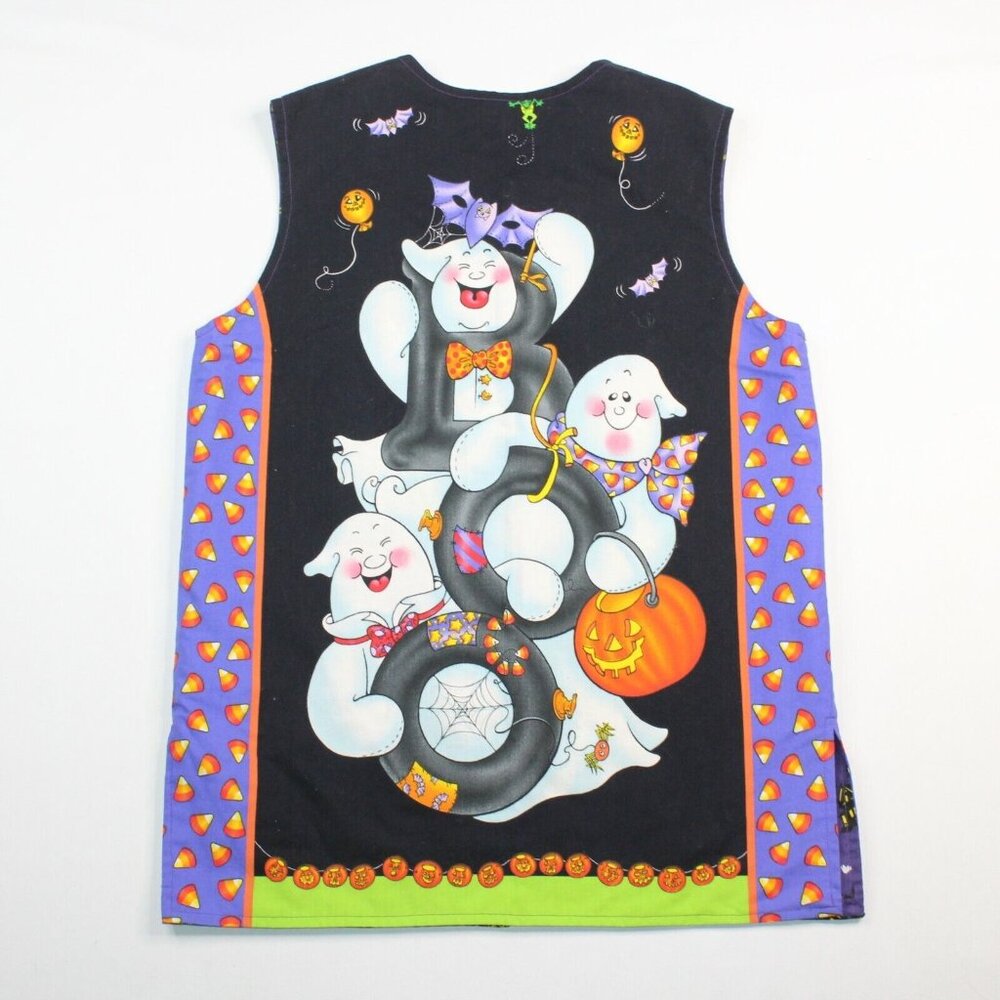 Handmade Halloween Vest Ghosts Candy Corn Pumpkins Reversible Teacher School - Picture 2 of 11